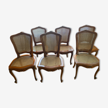 Lot de 6 chaises bois et cannage