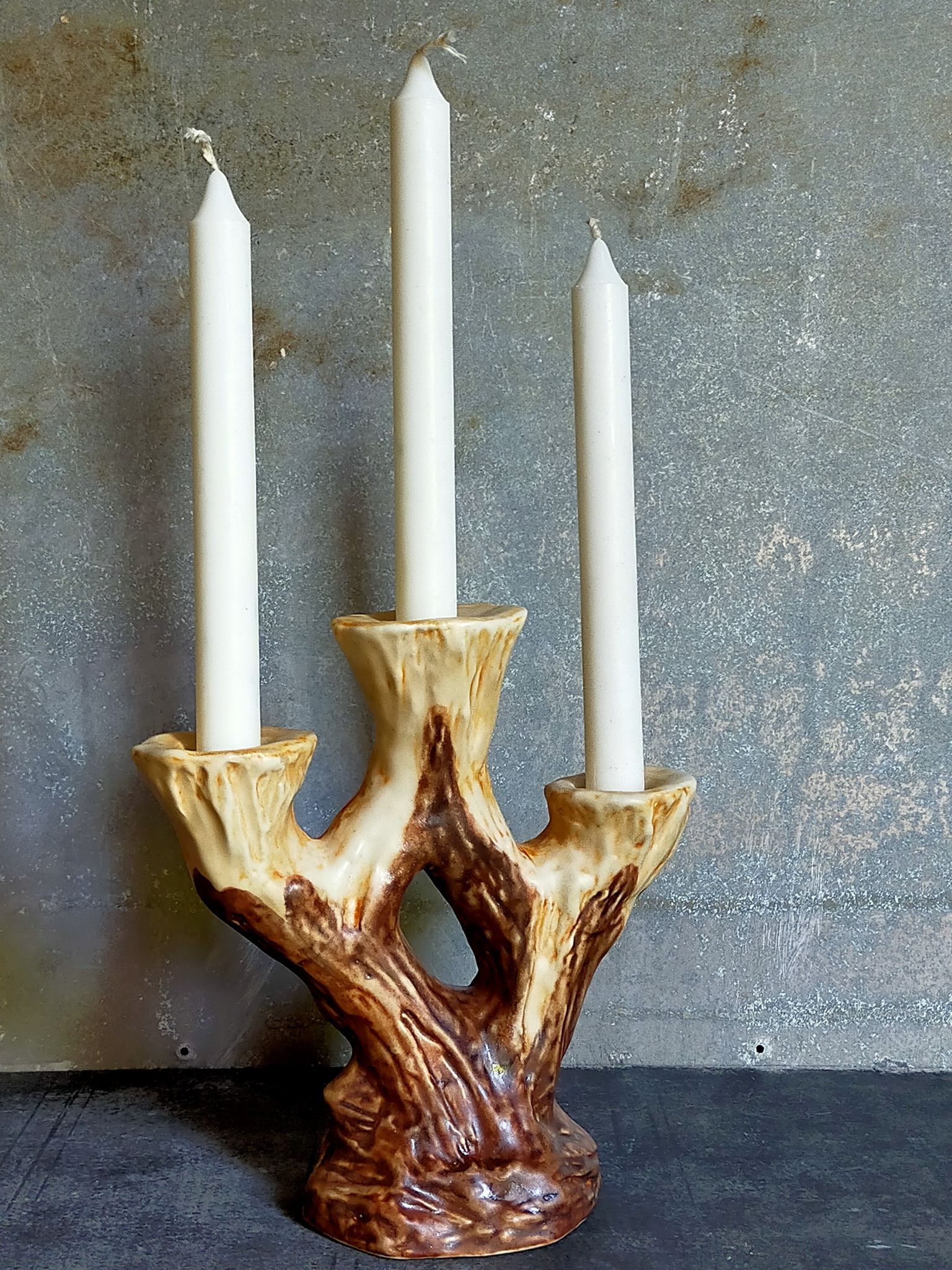 Bougeoir céramique faux-bois années 50