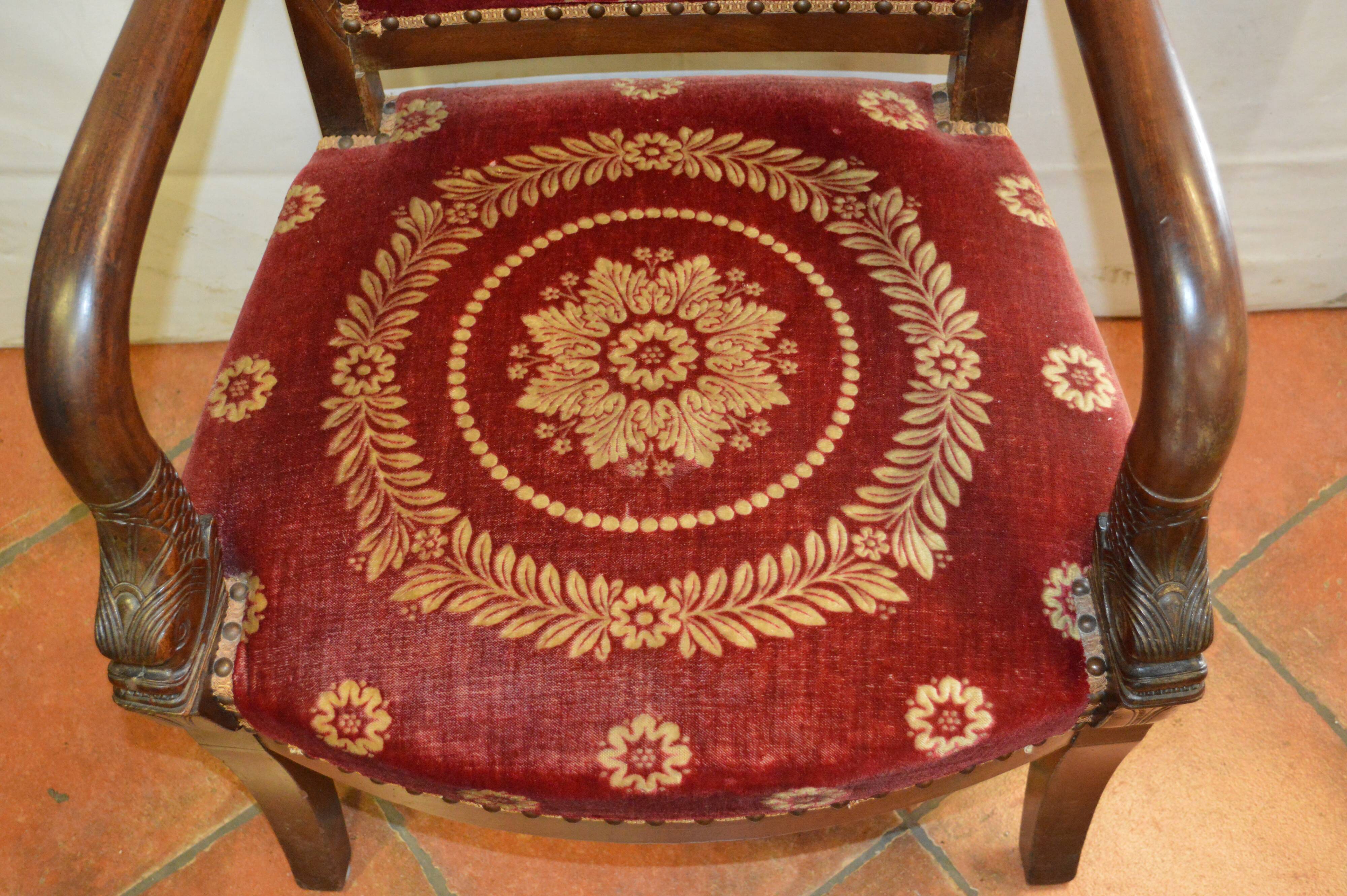 Fauteuil bergère style empire en acajou