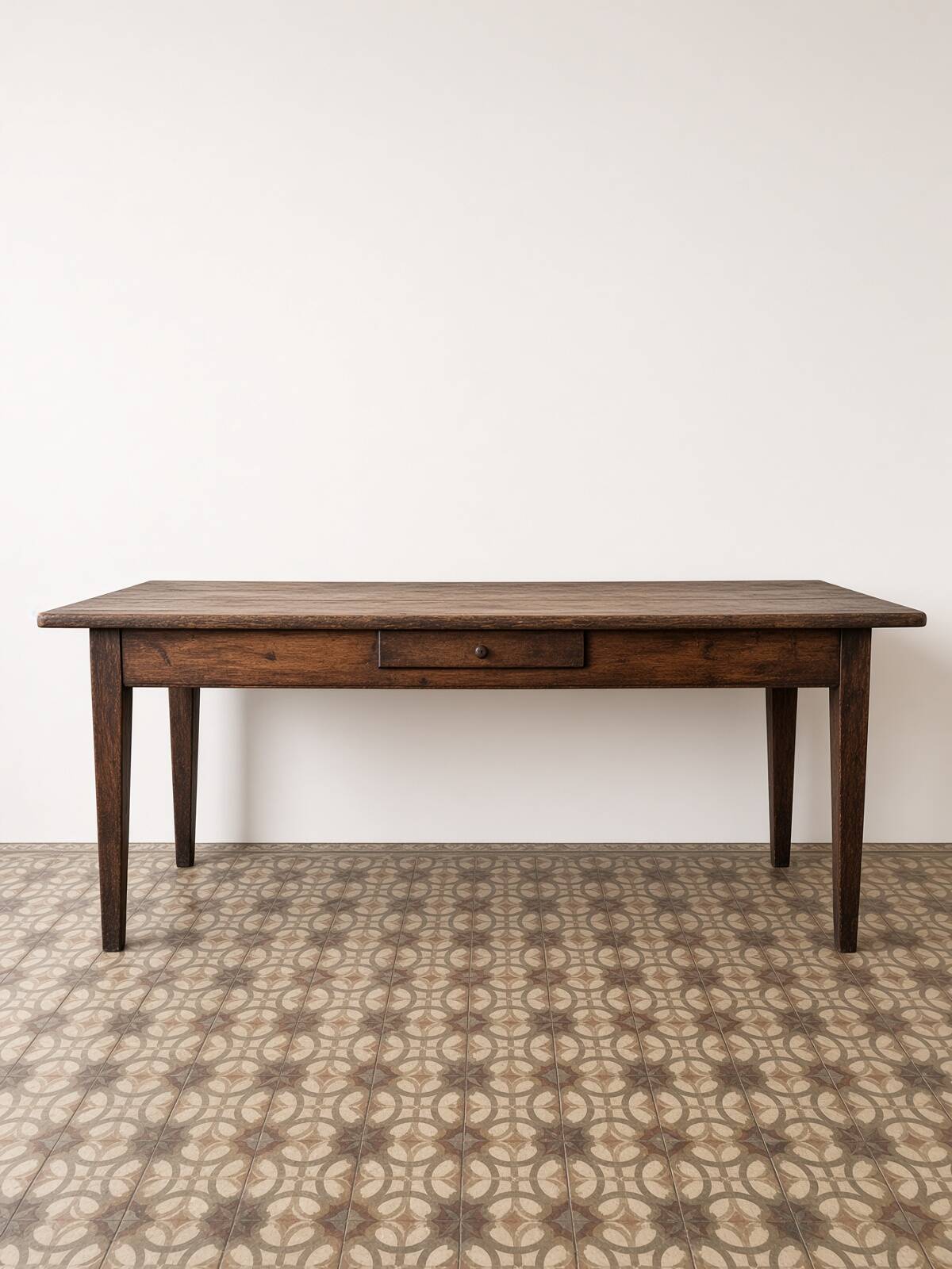 Narrow old wooden farmhouse table