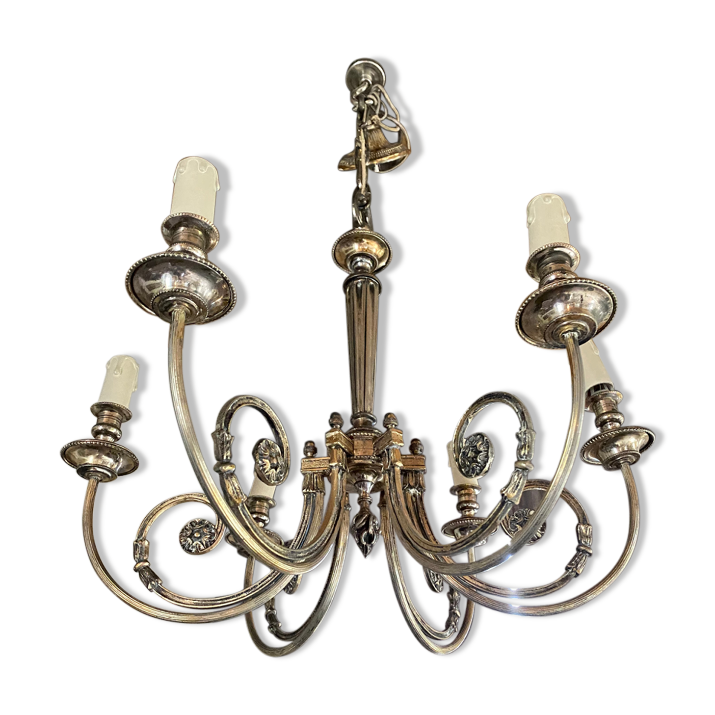 Neo-classical chandelier silver metal