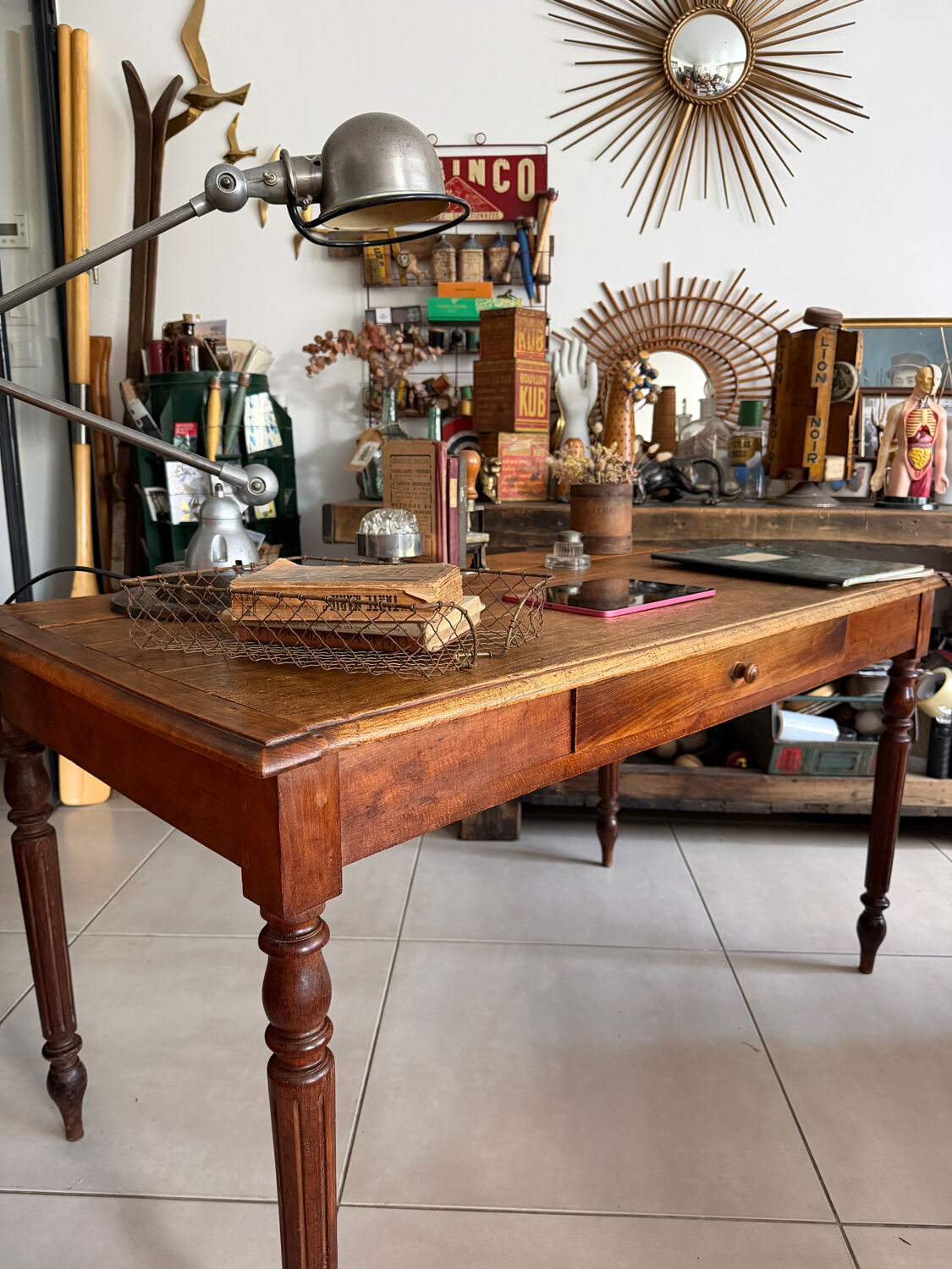 Old farmhouse table with turned legs