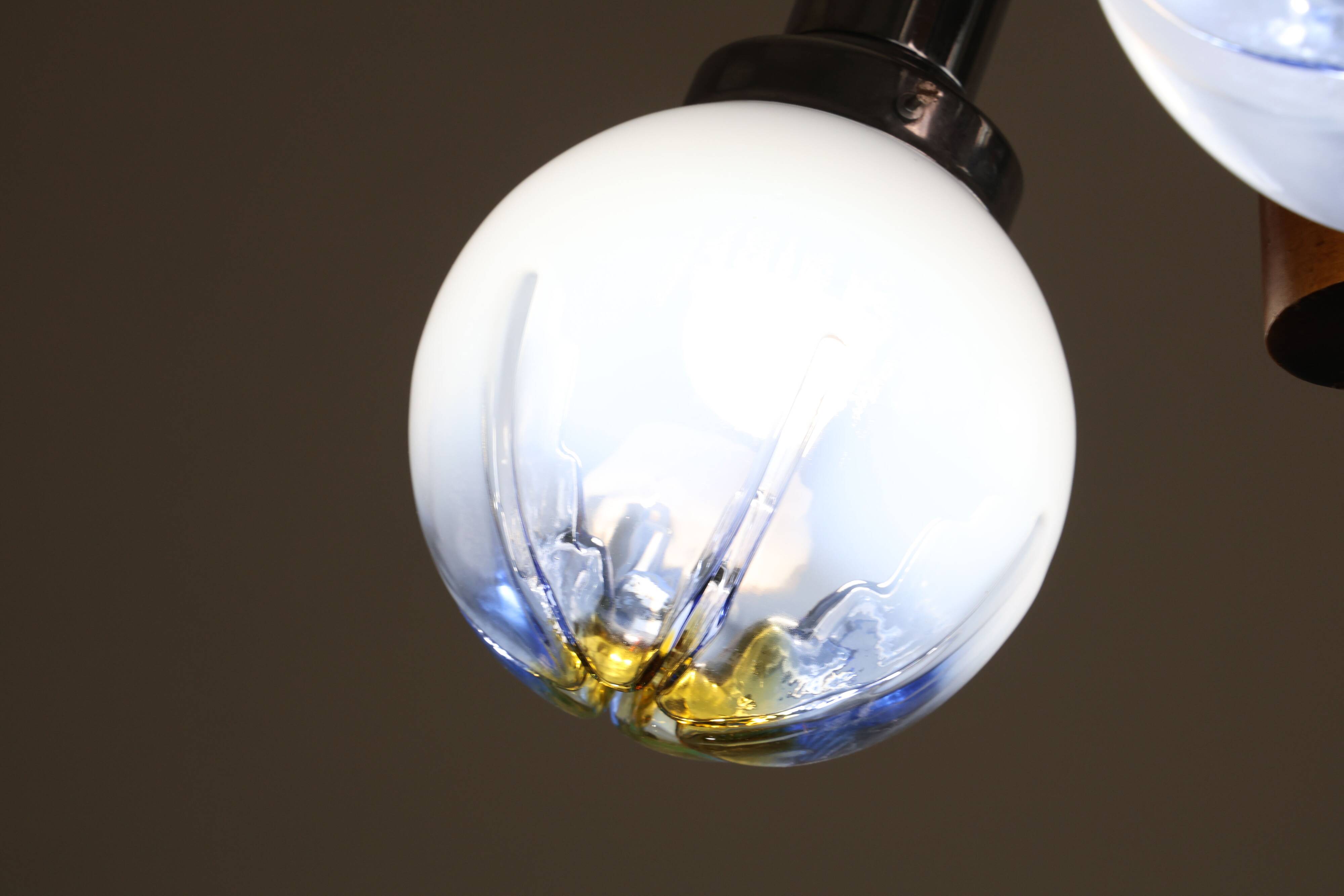 Chandelier en verre de Murano turquoise bleu à 3 lumières de style italien des années 50 par Mazzega