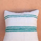 Handmade white and green wool striped cushion