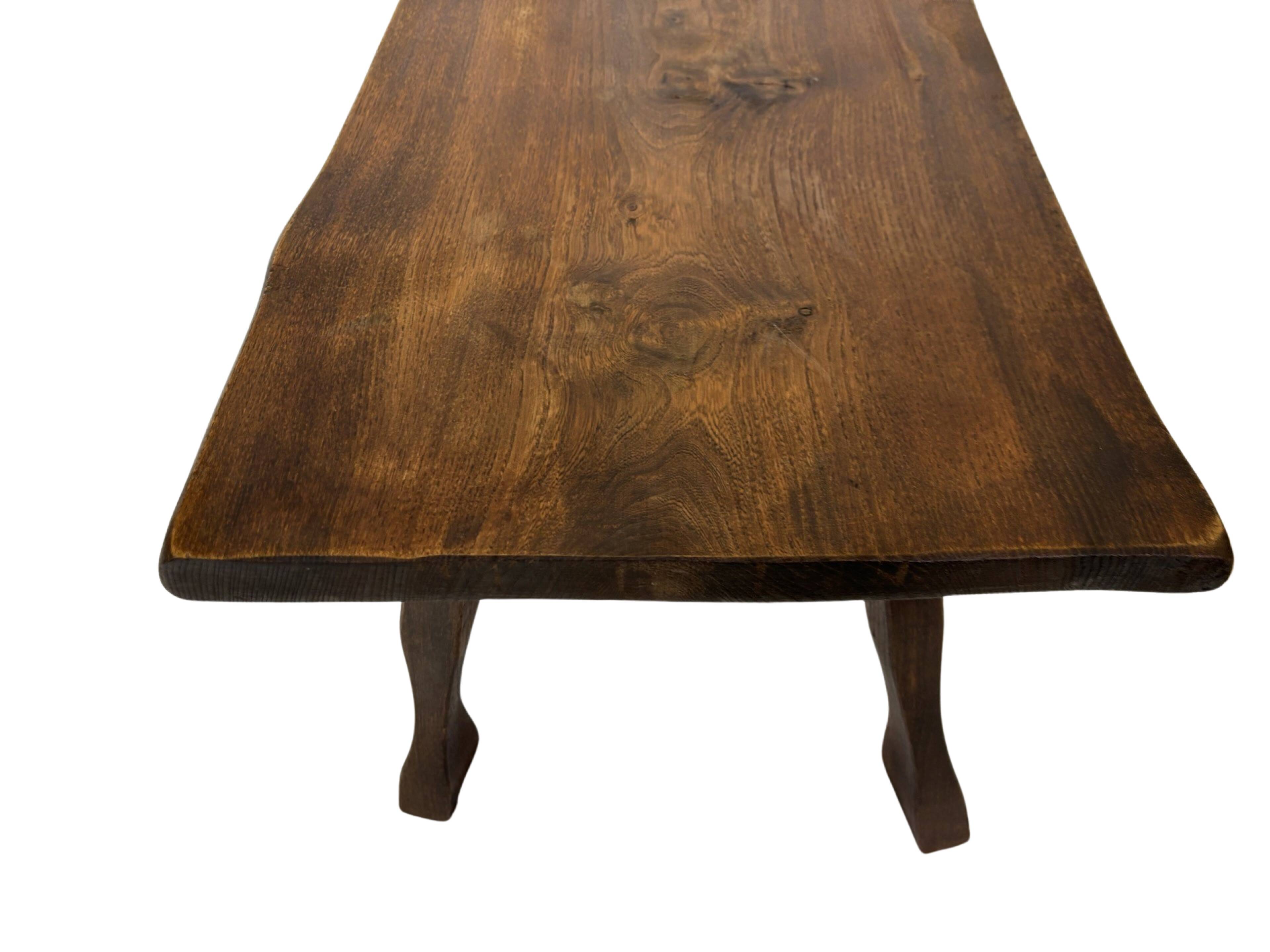 Vintage brutalist side table minimalistic design in dark wood