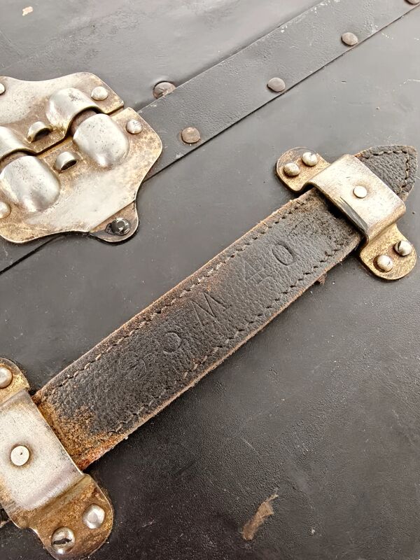 Malle de voyage Belber ancienne de 1924 en cuir noir - grande armoire de voyage