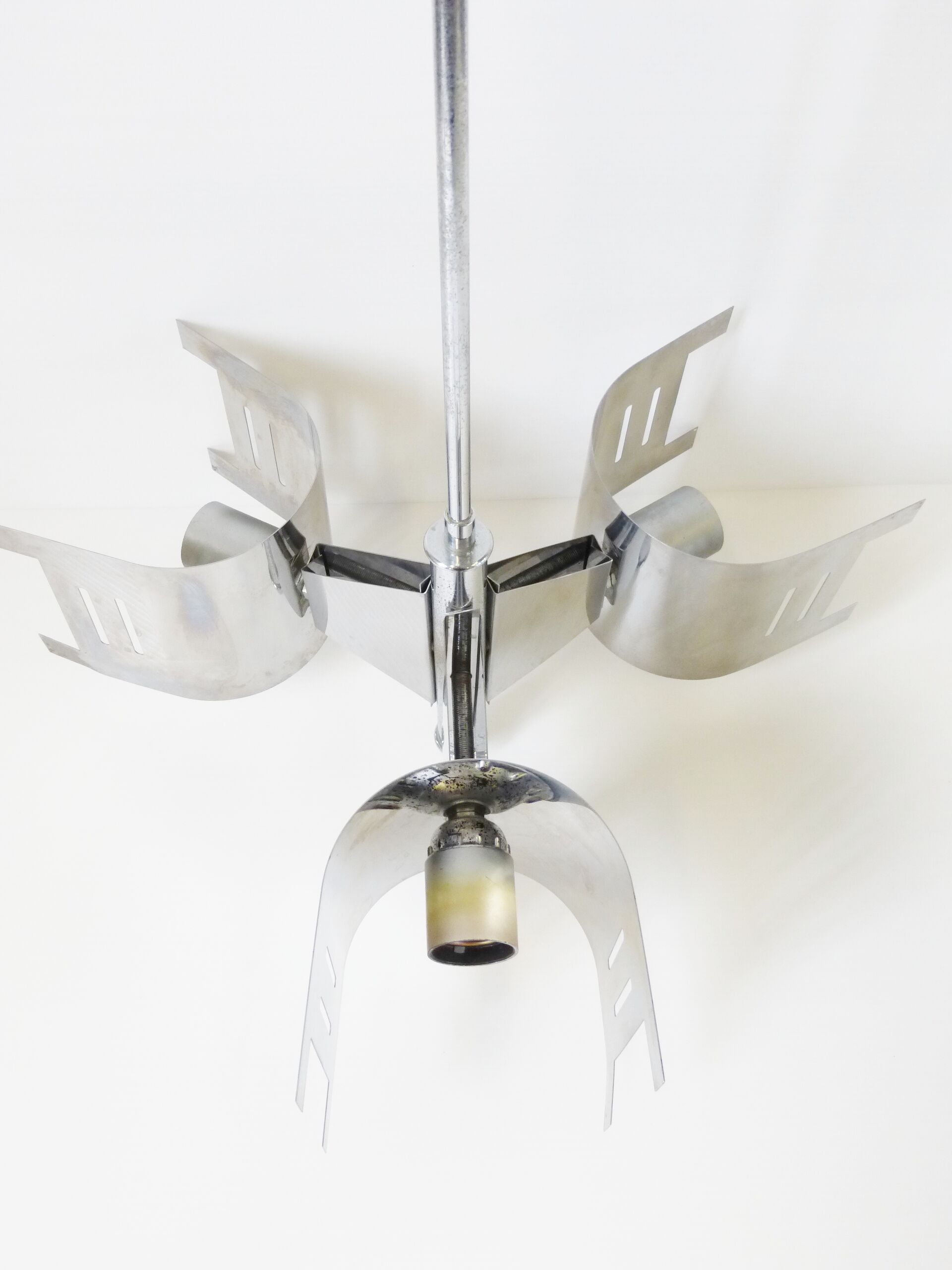 Chandelier ceiling light chrome steel 1970 vintage space age 70s seventies