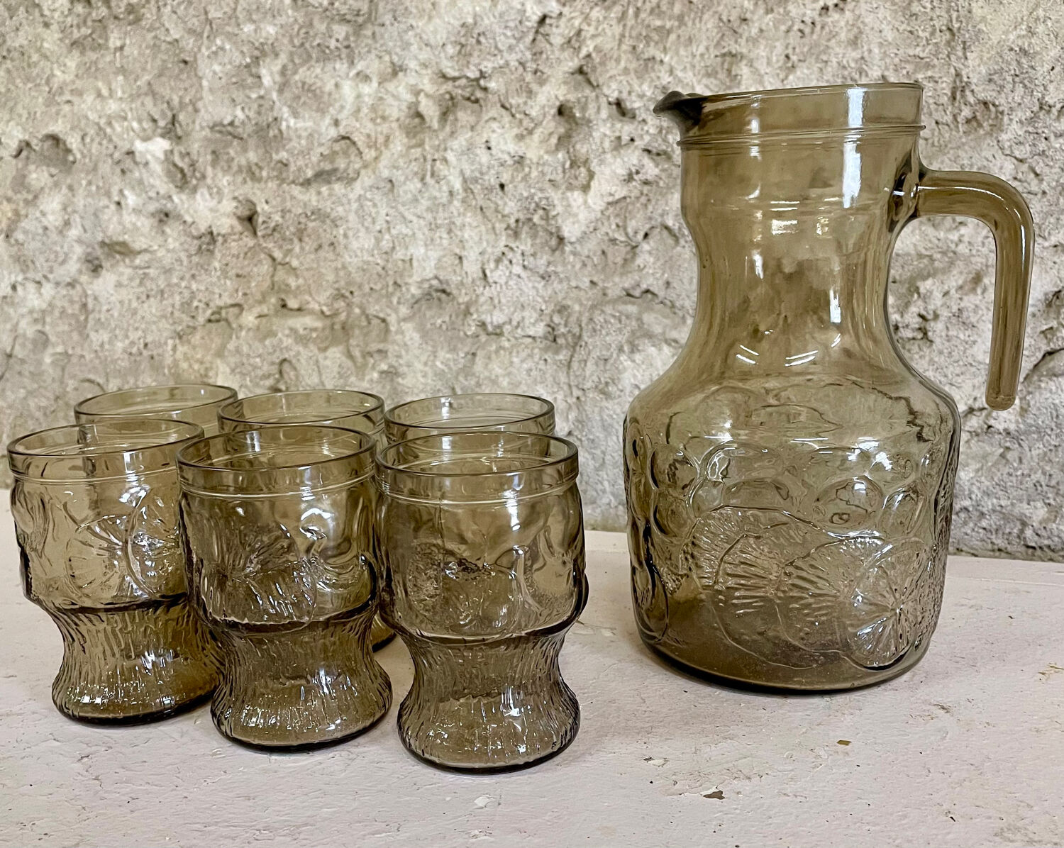 Service à orangeade verre fumé noir ancien/vintage