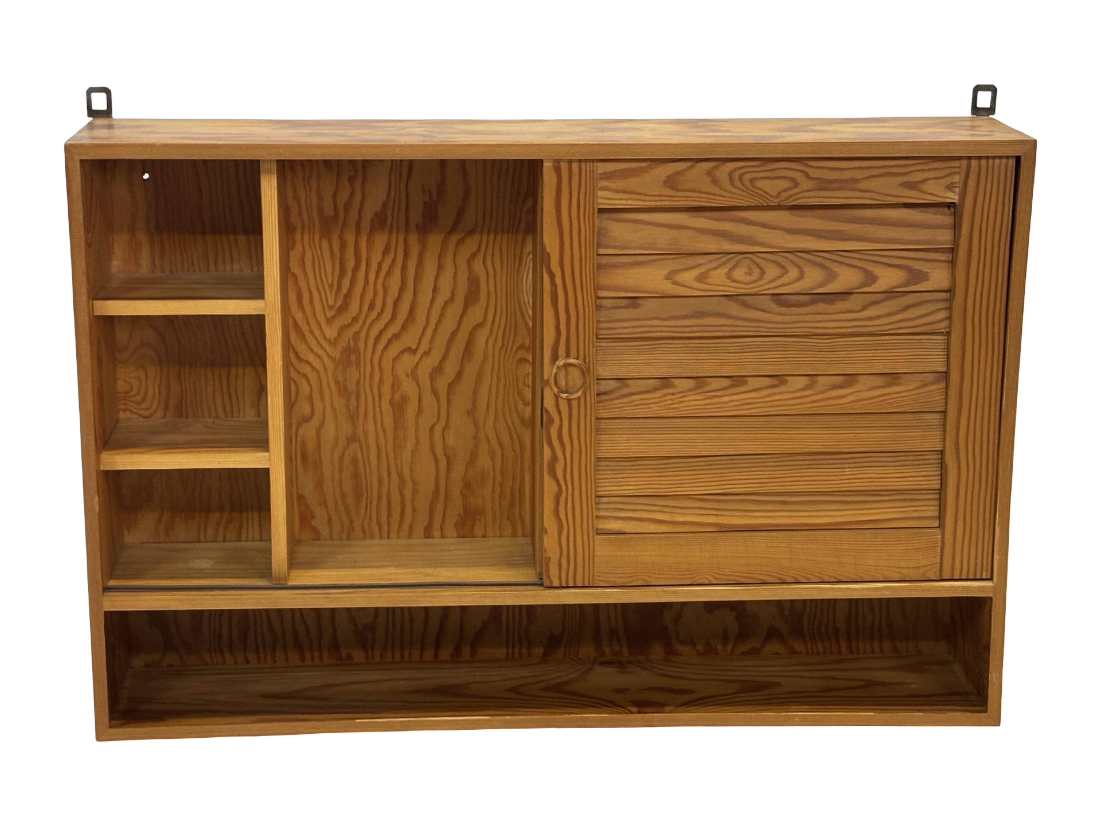 Vintage 1970s pinewood wall cabinet shelf wall unit