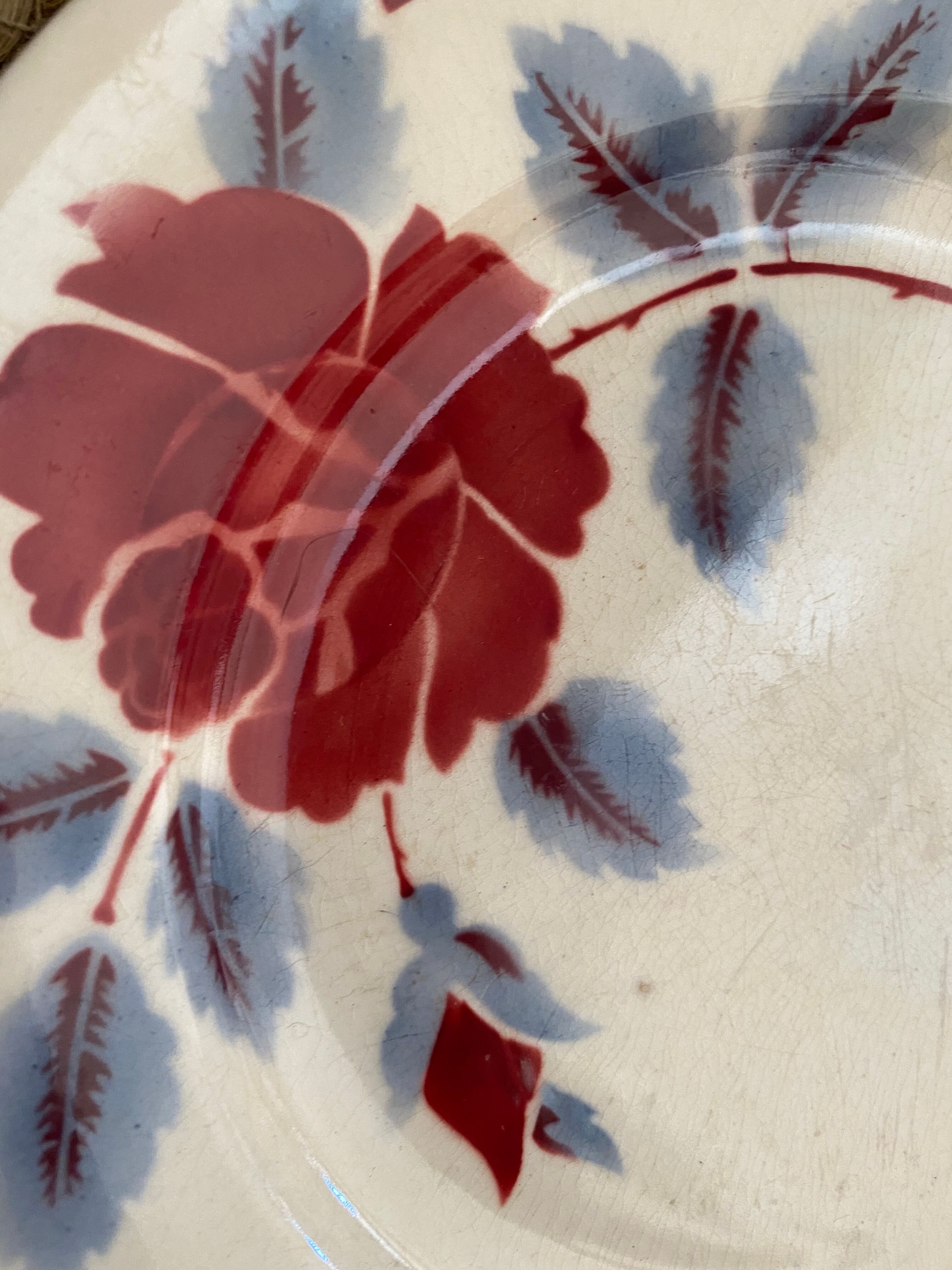 Old flat plates in red, green and blue gray.