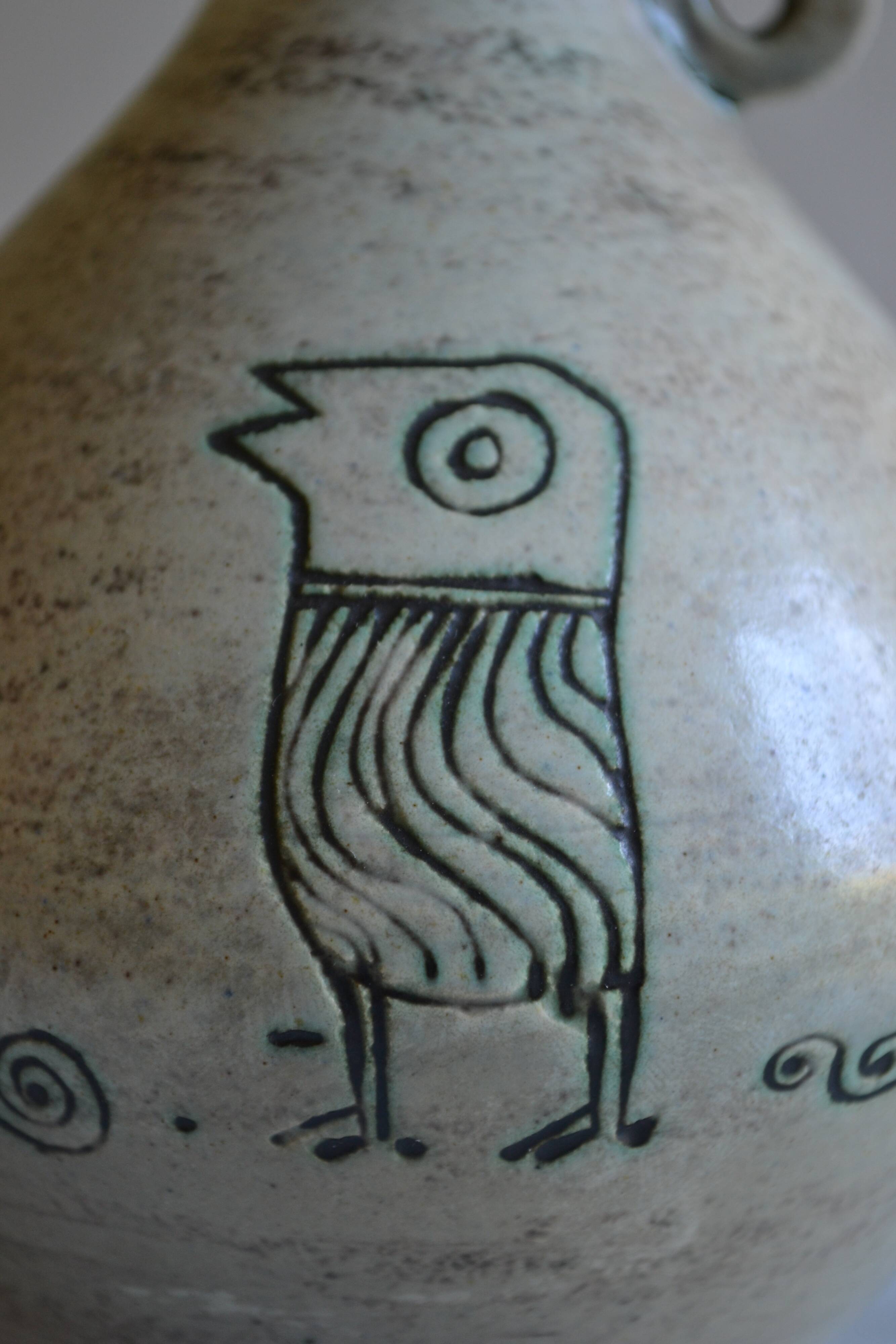 Jacques Blin ( 1920 1995 ) Pied de lampe céramique décor oiseau