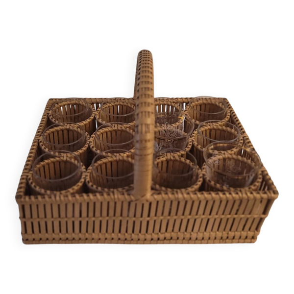 Panier de service à liqueur en osier 1930
