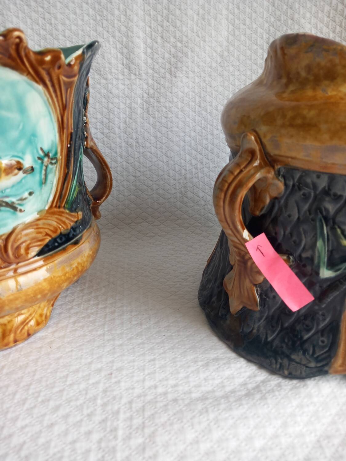 Pair of antique cache-pots in majolica – Art Nouveau 19th century