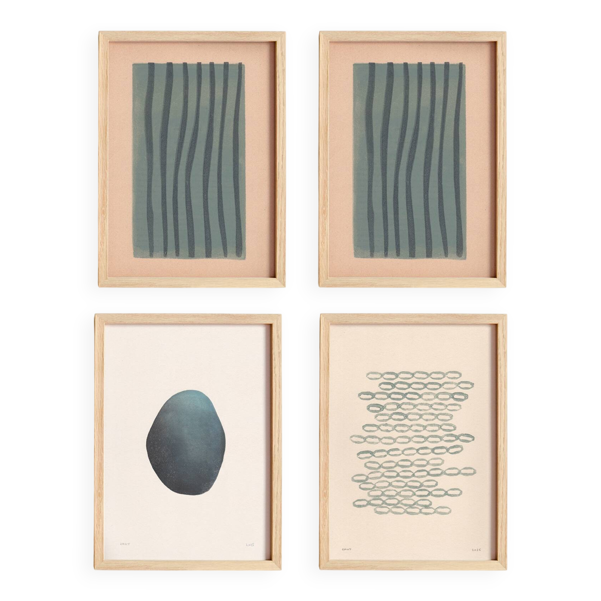 Reserved for Bérangère - 4 framed paintings on paper signed Eawy