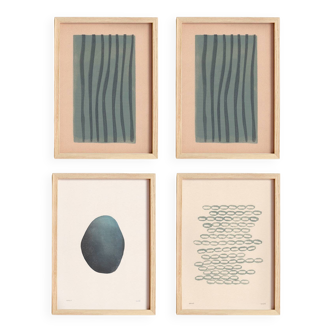 Reserved for Bérangère - 4 framed paintings on paper signed Eawy