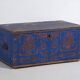 Antique wooden chest painted blue – folk art – Central Europe around 1900