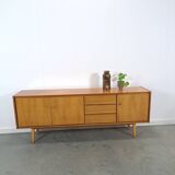 Mid-century notenhout fineer dressoir met 3 lades