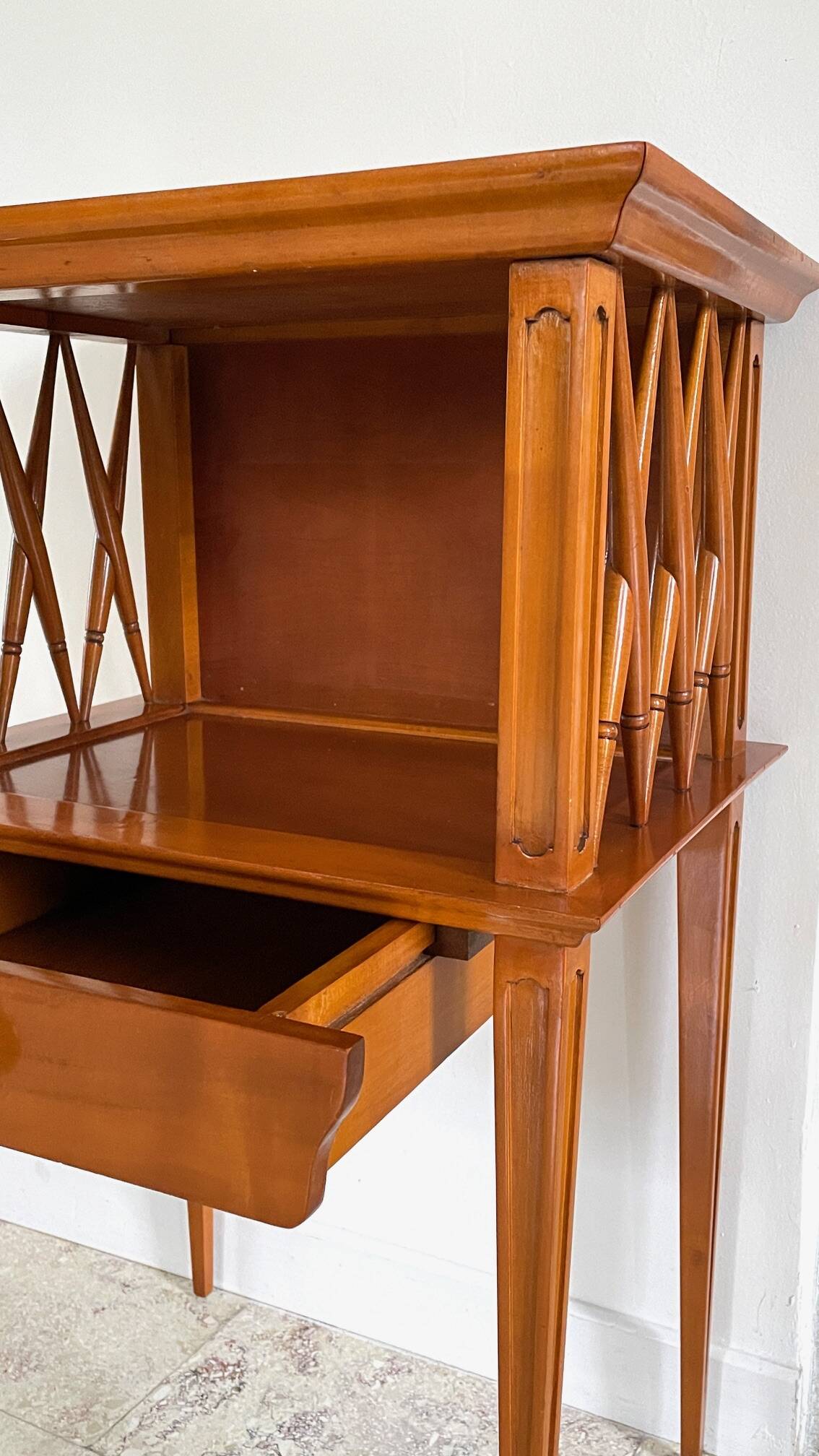 Vintage compass leg bedside table
