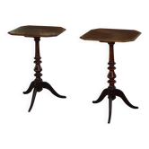 Paire de tables d'appoint anglaises / piédestaux, noyer, milieu du siècle, années 1940
