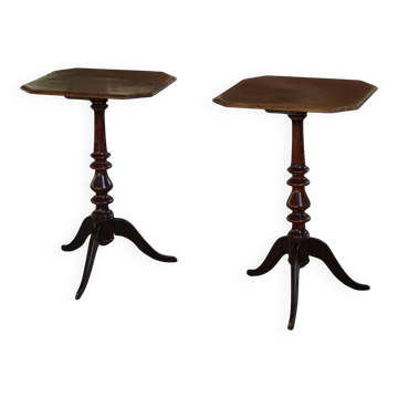 Pair of English side tables / pedestals, walnut, mid-century, 1940s.