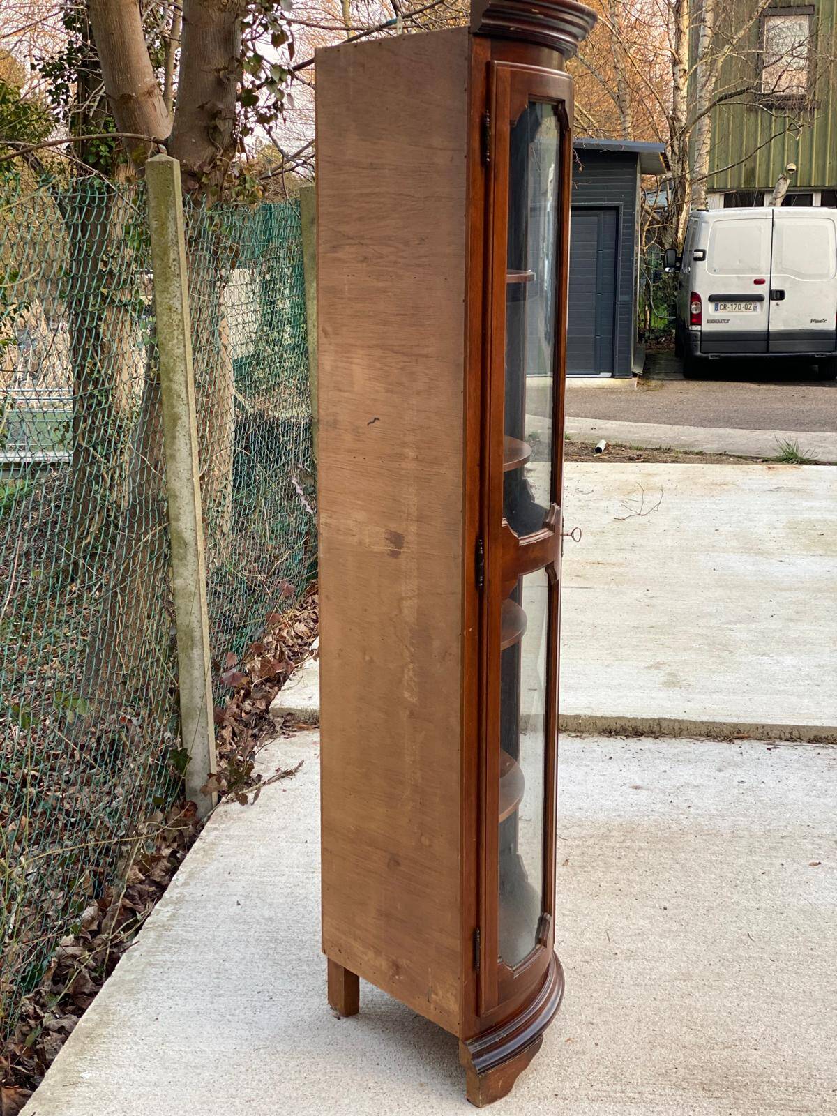 Quarter-round corner display cabinet in solid wood