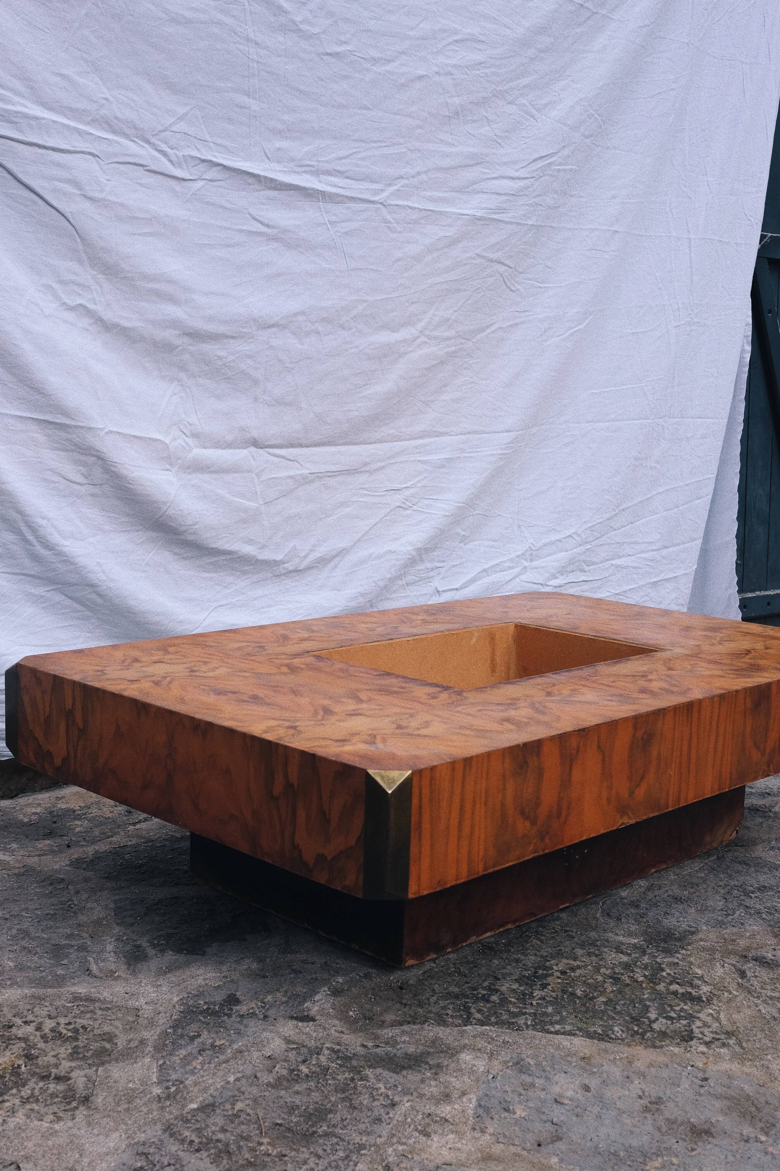 Vintage Alveo Willy Rizzo elm burl coffee table