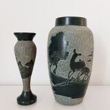 Set of two carved stone vases