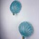 Pair of shell-shaped frosted blue Murano glass wall sconces, Italy, 1970s