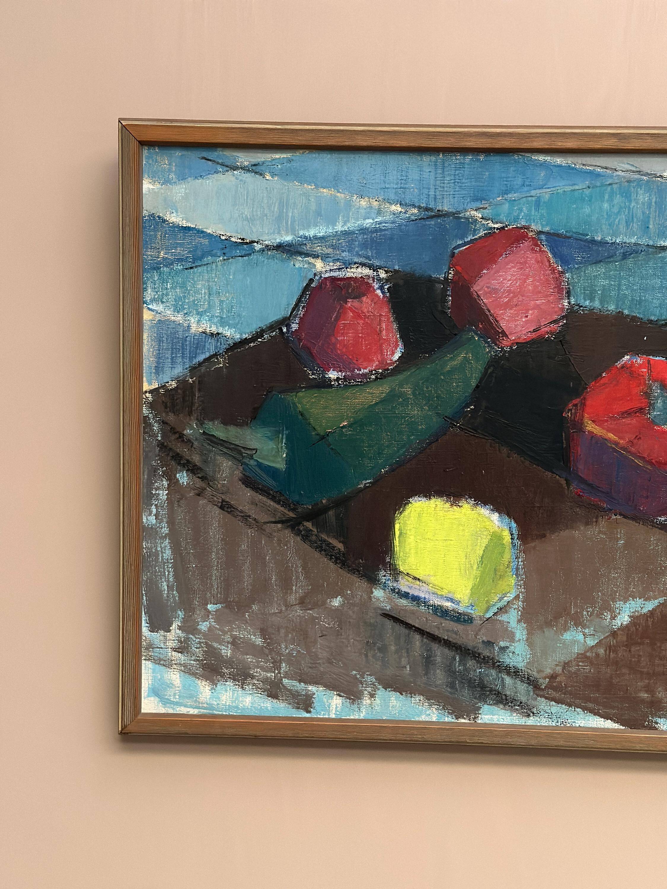 Original Mid Century Swedish Oil On Canvas – “Still Life With Fruits” By Gustaf Höglund – Vintage & Framed