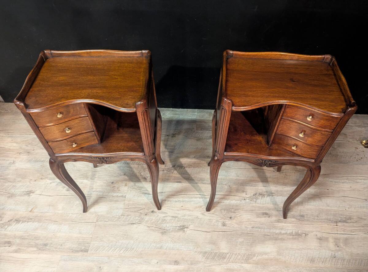Pair of Louis XV style walnut bedside tables, right and left
