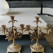 Pair of Antique 3-light candlesticks. Puttis/Cherubs. Bronze