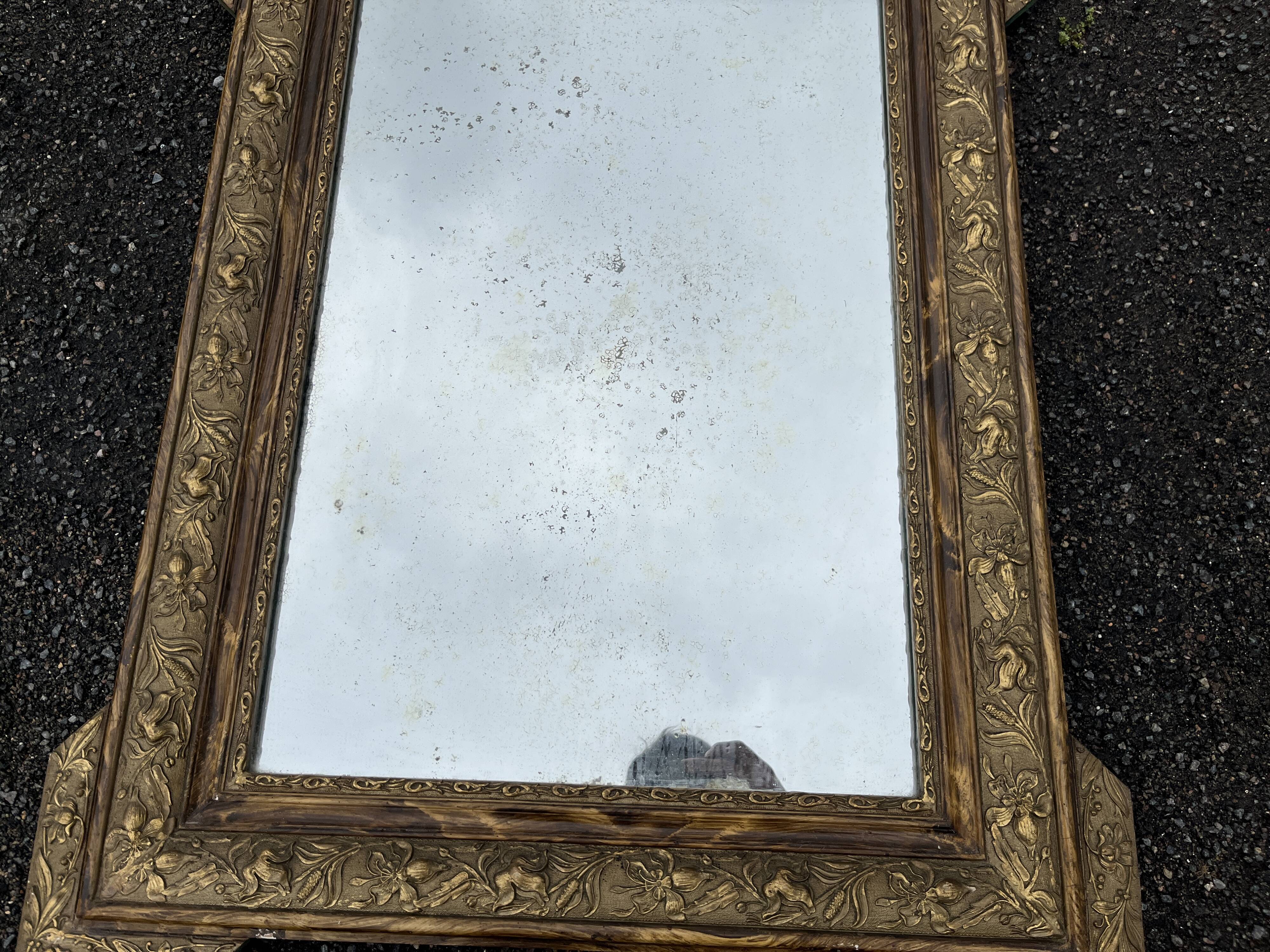 Antique mirror with gilded stucco, shell pediment, old glass, 95 cm
