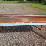 Polychrome teak dining table for 8 to 10 people