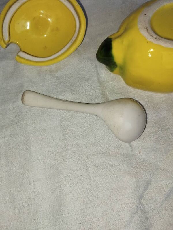 Confiturier citron – Faïence émaillée – Années 60–70 – Vintage