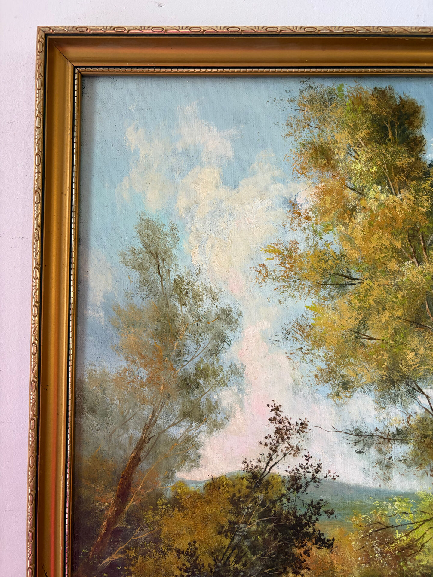 Balade au bord de la rivière, huile sur toile