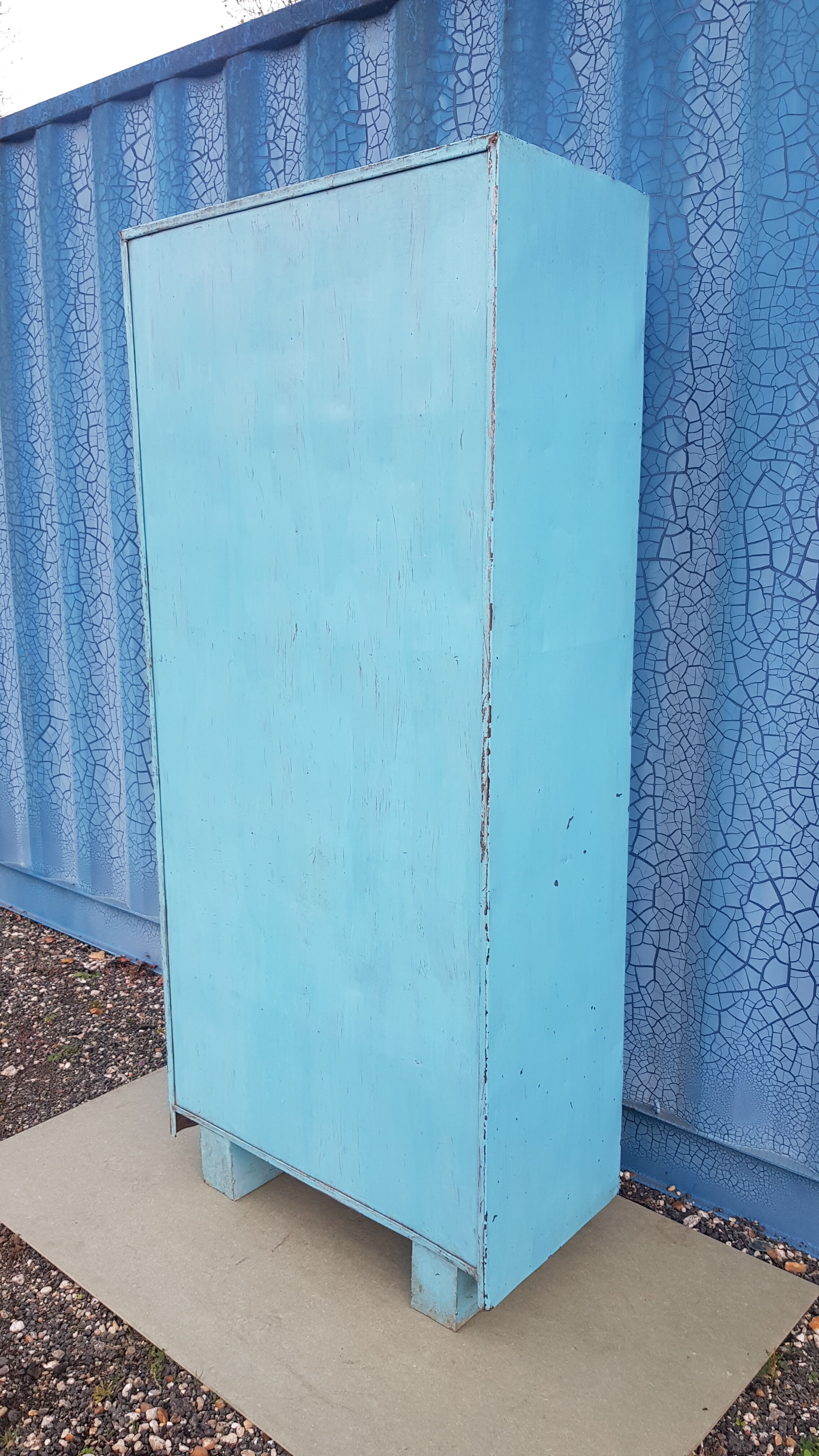 Old metal workshop furniture original turquoise patina