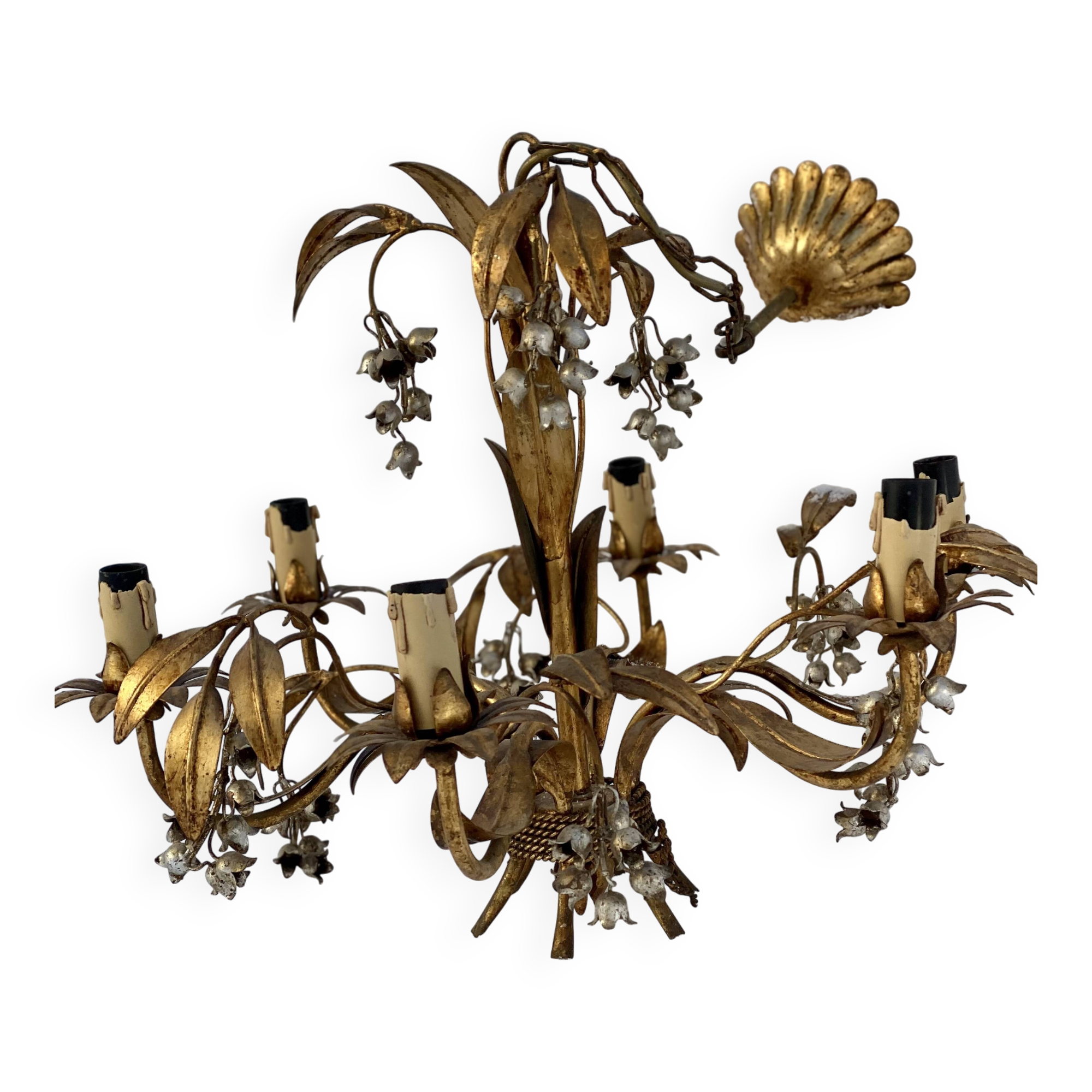 Hans Kögl vintage 1960s gold metal flower chandelier