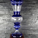 Cobalt blue carved crystal vase - Cristallerie de Lorraine