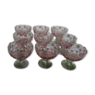 Set of 9 fruit cups, ice creams, desserts, standing