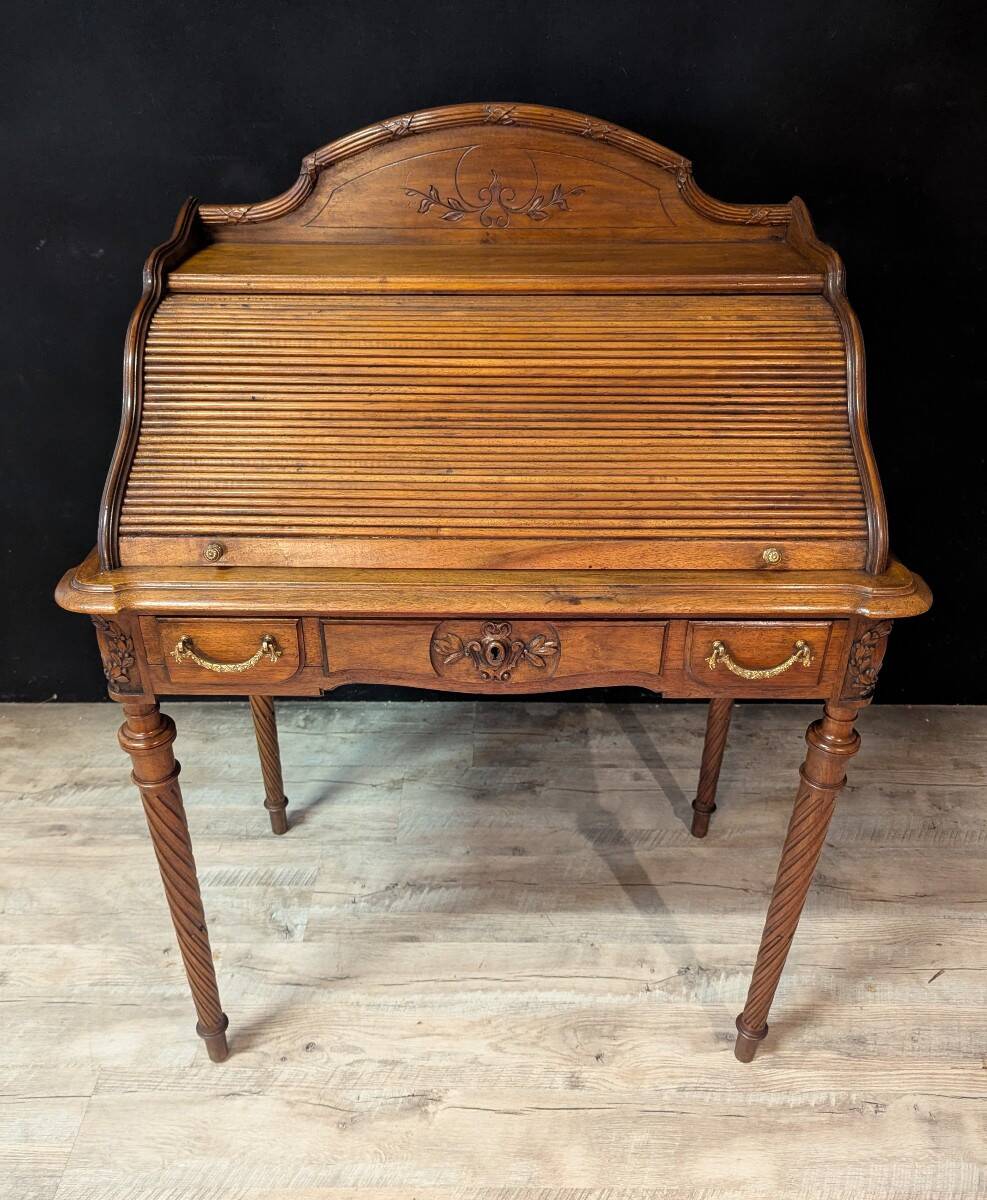 Louis XVI style cylinder desk in walnut