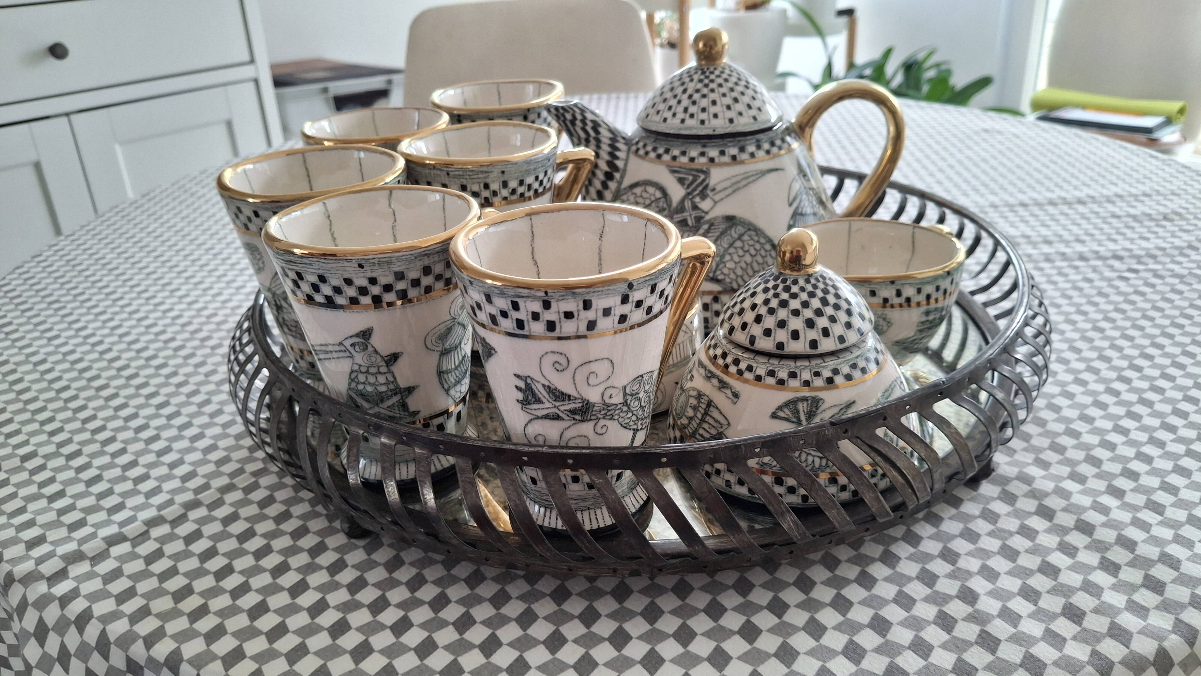 Art ceramic coffee/tea service by linda hojem (1999) - 10 pieces