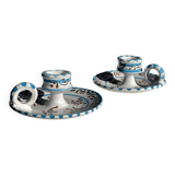 Light blue Moustiers candlestick H5 D12.5