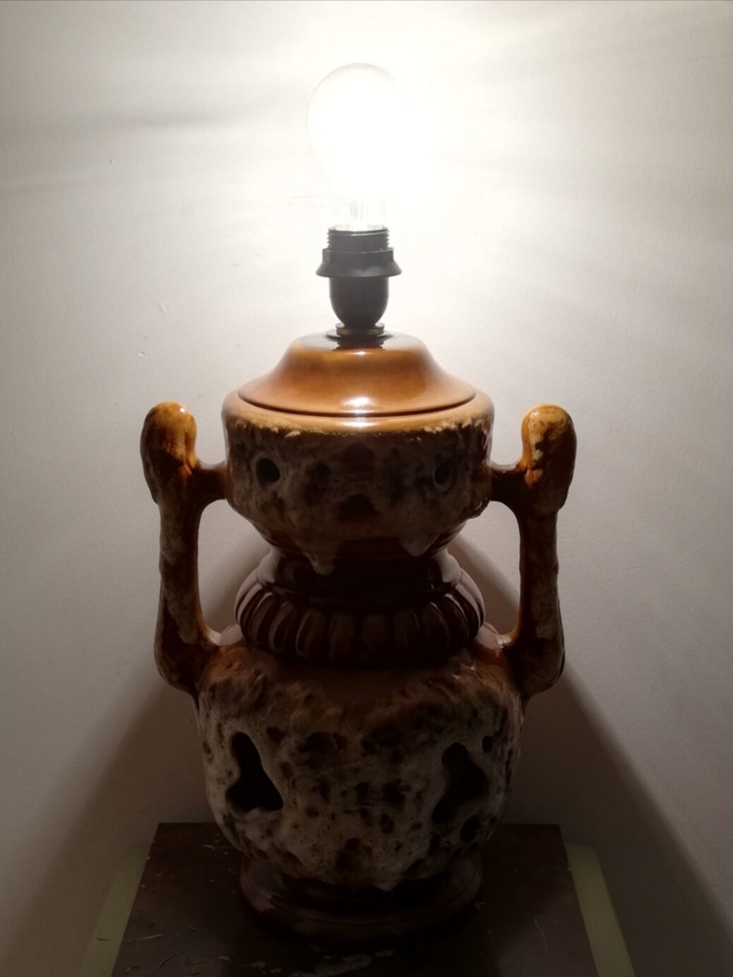 Pied de lampe vintage double éclairage en grès et céramique