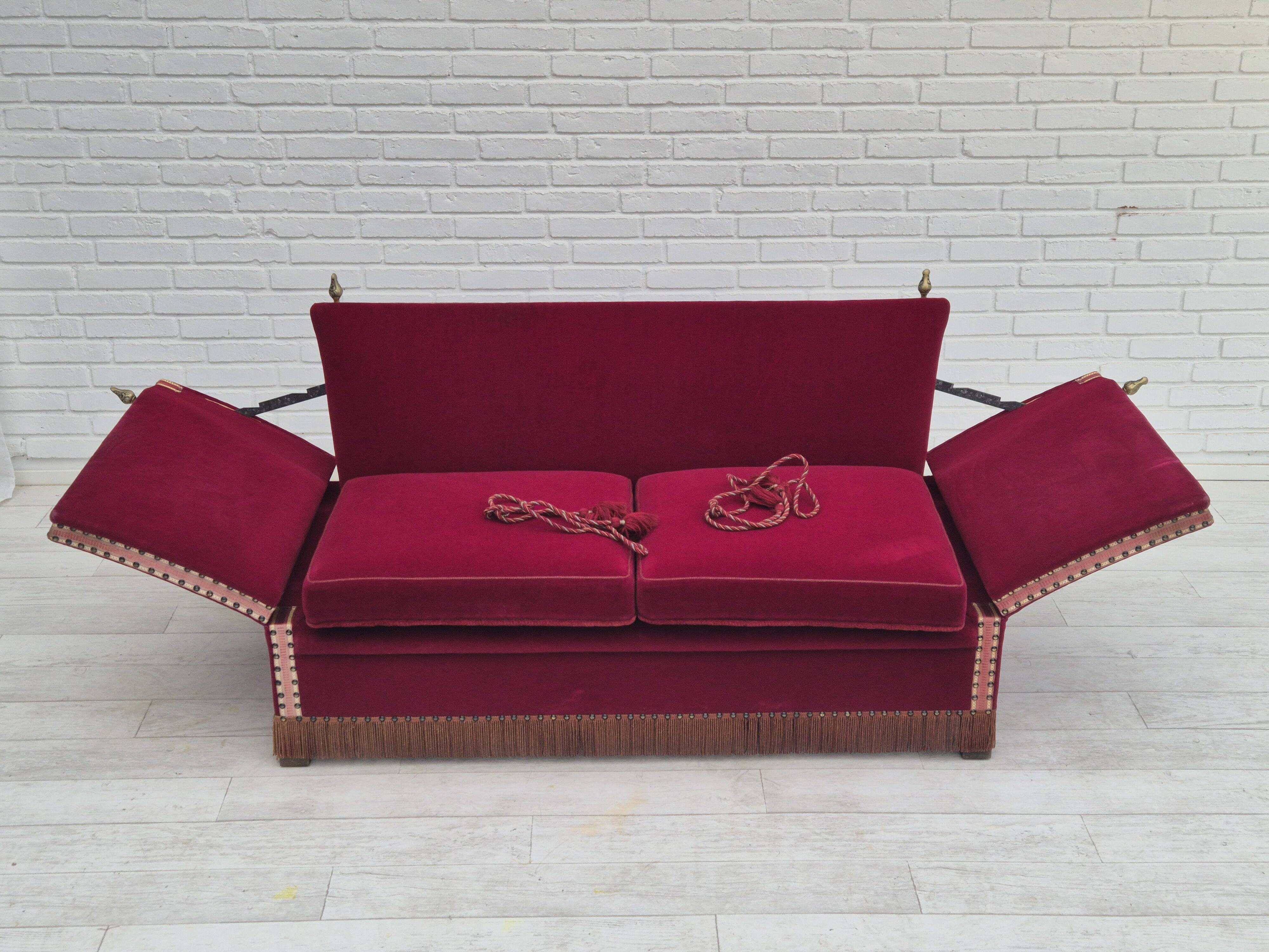 1960s, Danish velour 2 seater drop arm sofa, velour, original condition.