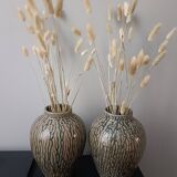 Pair of glazed and veined stoneware vases
