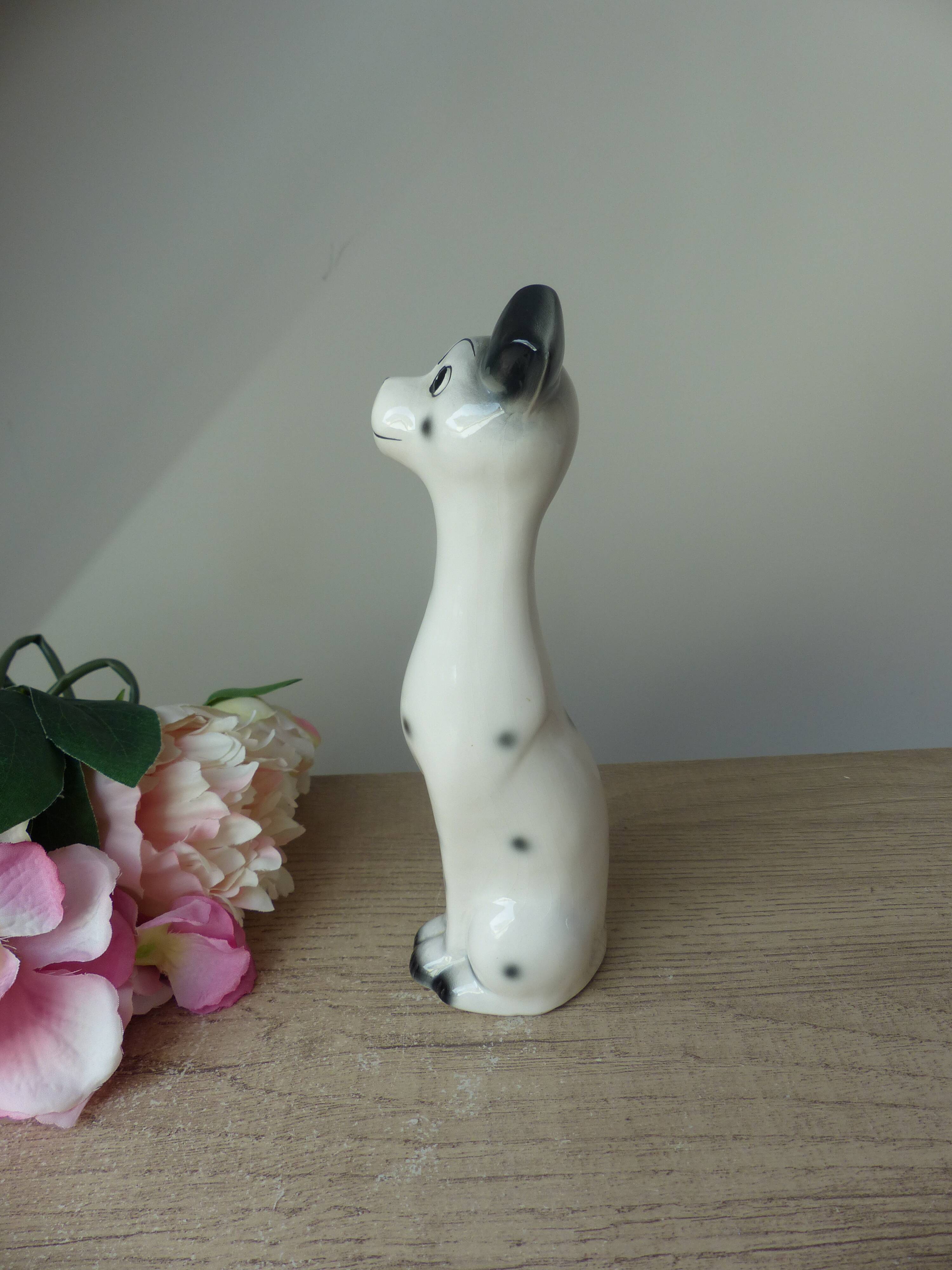 Romantic ceramic Dalmatian dog statuette, vintage decorative dog from the 1970s