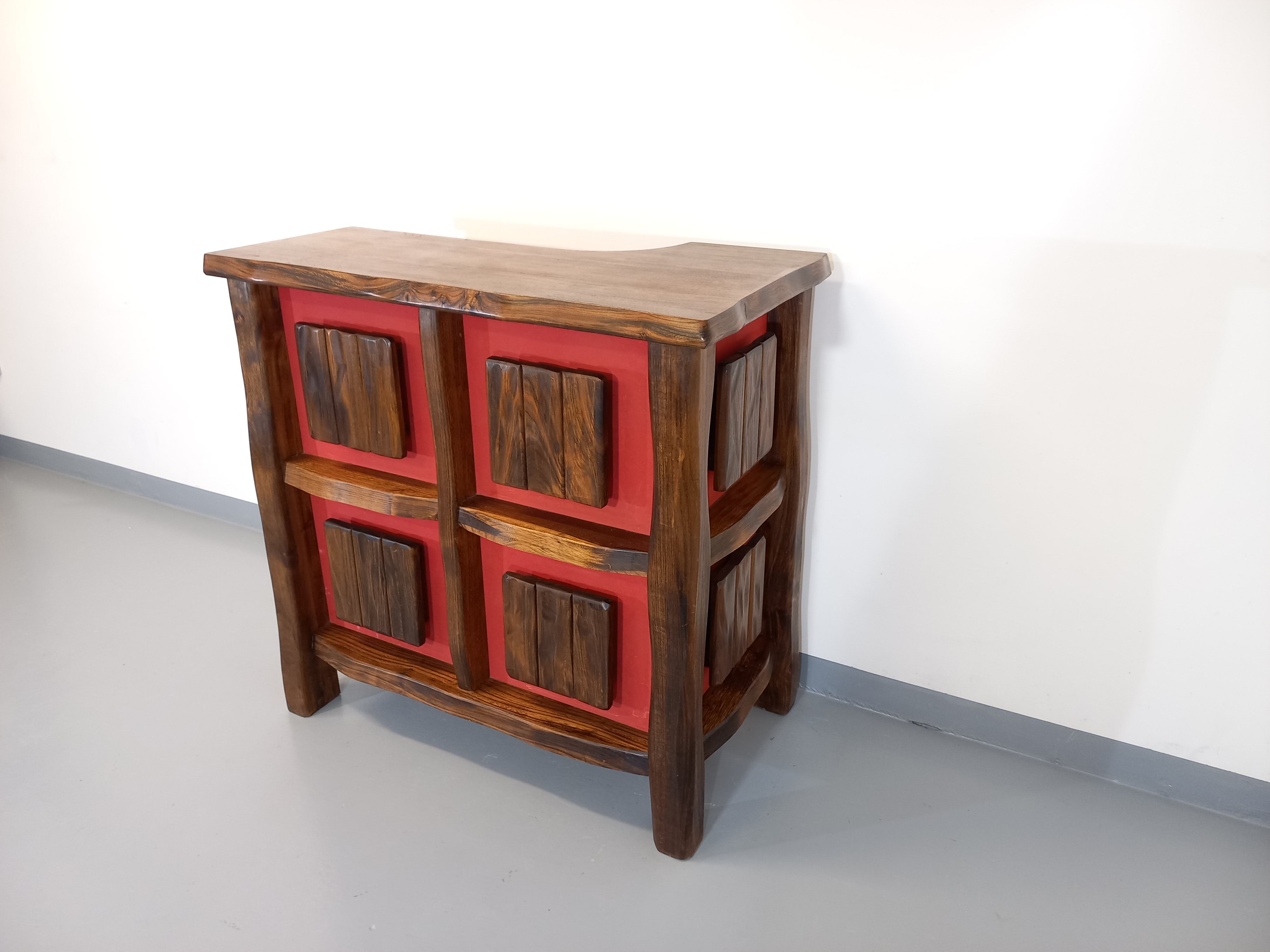 Bright brutalist bar furniture aranjou vintage from the 50s 60s in solid elm