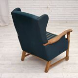 1970s, Danish highback armchair, furniture wool, solid oak wood.
