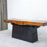 Vintage Portuguese Carpenter's Workbench in wood and black, 1950s