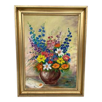 Oil on canvas Still Life by Paulo Pauly Signature to identify Flowers